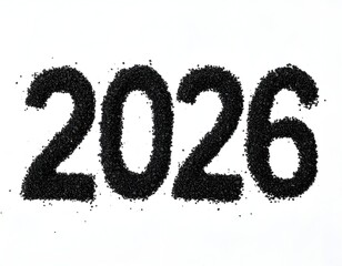 2026" formed with small black particles on a white background