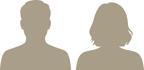 Minimalist male and female bust silhouettes serving as placeholder user icons for online platforms
