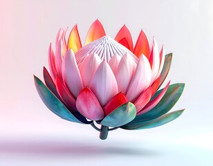 Stylized, vibrant flower with layered petals and soft lighting, floating
