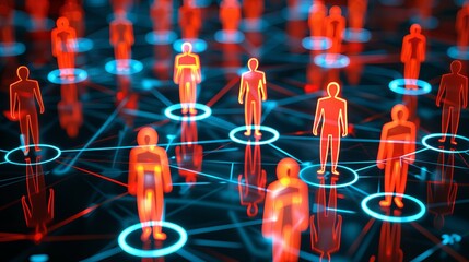Highlighting a global web of interconnected individuals with illuminated icons on a dark backdrop