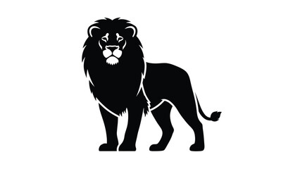 A majestic lion stands proudly with a powerful stance and regal mane white white with illustration and strong Silhouette vector on whit Background © Antu