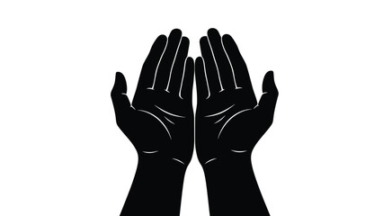 Black of two hands with palms facing upwards and fingers spread apart white with graphic and illustration Silhouette vector on whit Background