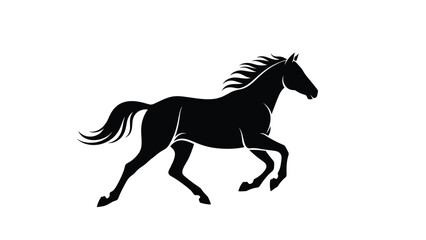 Black of a horse running with mane and tail flowing in the wind white with running horse and black horse Silhouette vector on whit Background © Antu