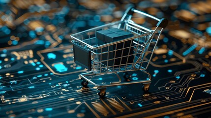 Futuristic digital shopping interface showcasing advanced e commerce technology in a global network
