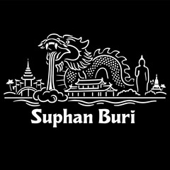 Obraz premium Suphan Buri city landmarks and dragon museum vector illustration