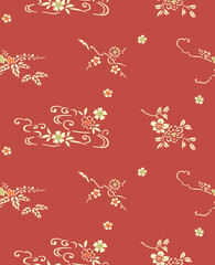 Japanese Flower Curl Vine Vector Seamless Pattern