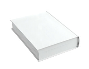 A hardcover book with a blank, white cover and pages; isolated on black