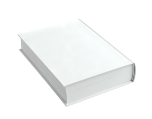 A hardcover book with a blank, white cover and pages; isolated on black