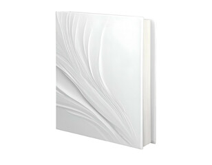 Sculptural white book with textured cover. Open to reveal pages