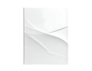 A white textured book cover with abstract, layered, geometric forms