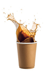coffee splash in a paper cup on white background