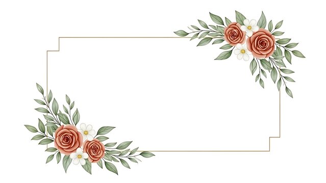 Elegant Watercolor Floral Border with Golden Frame
