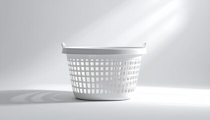 Minimalist White Laundry Basket in Bright Studio Lighting.