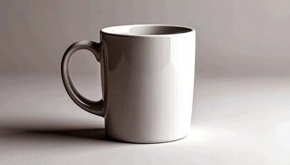 Minimalist White Mug on Neutral Background with Soft Shadows.