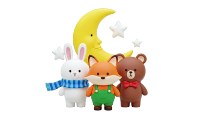 Cute 3D Animals and Moon