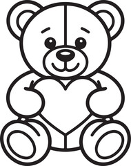 Teddy Bear Holding Heart line art, black outline, vector and illustration, coloring book page line art drawing