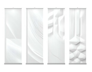 Four panels display varied white geometric textures