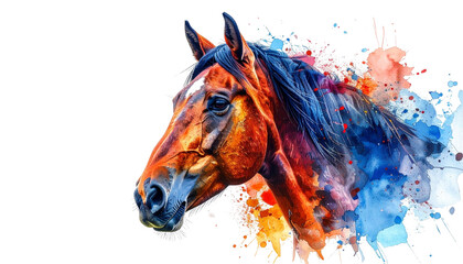 Silhouette of a red wild horse's head on a white background