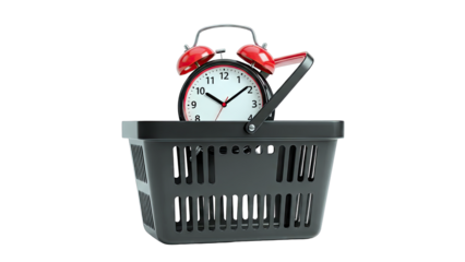 Shopping Basket with Red Alarm Clock