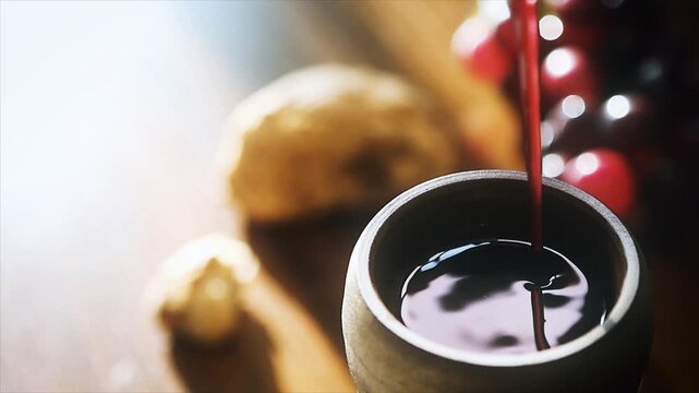Bread and wine symbolizing the blood and body of Jesus Christ, the Holy Cross, and the background of the Eucharist
