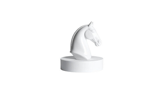 A white chess knight statue on a white background