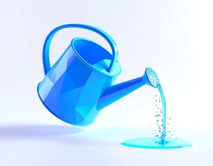 A geometric blue watering can pouring water