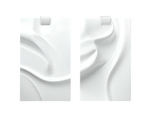 Two white, rectangular panels, each with an abstract, swirling surface