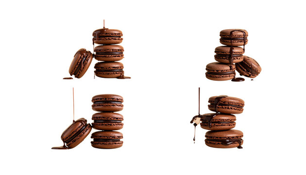 A delicious brown chocolate bar, sprinkled with roasted nuts and cocoa beans, on a white background