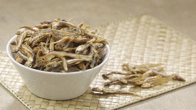 Dried salty anchovy or ikan teri asin