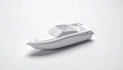 Minimalist White Toy Boat on Clean White Background.