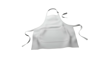 Isolated white apron with tie straps, centered on black background