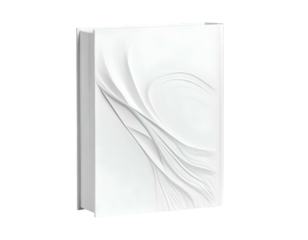 White, textured book with flowing abstract design