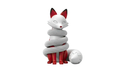 Stylized Fox Sculpture with White Coil and Red Accents