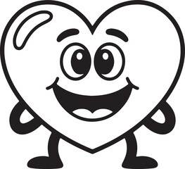 Smiling Heart Characters line art, black outline, vector and illustration, coloring book page line art drawing