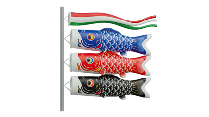 Three Koinobori Carp Streamers Hung Vertically