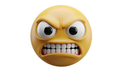A 3d rendered angry yellow emoticon face with bulging eyes and bared teeth on a white background expressing frustration or rage in a digital illustration
