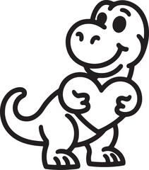 Dinosaur with Heart line art, black outline, vector and illustration, coloring book page line art drawing