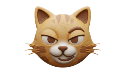 A cute cartoon cat face with a smiling expression and winking eyes on a white background with smiling cat and winking cat and cute cat and funny cat and feline face