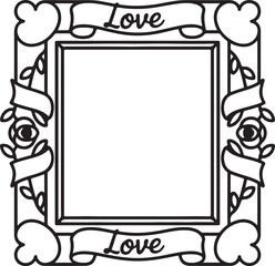 Valentine photo frame line art, black outline, vector and illustration, coloring book page line art drawing