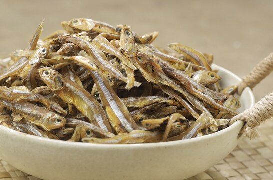 Dried salty anchovy or ikan teri asin