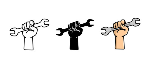 Hand Holding Wrench Icon Set. Repair shop icon.