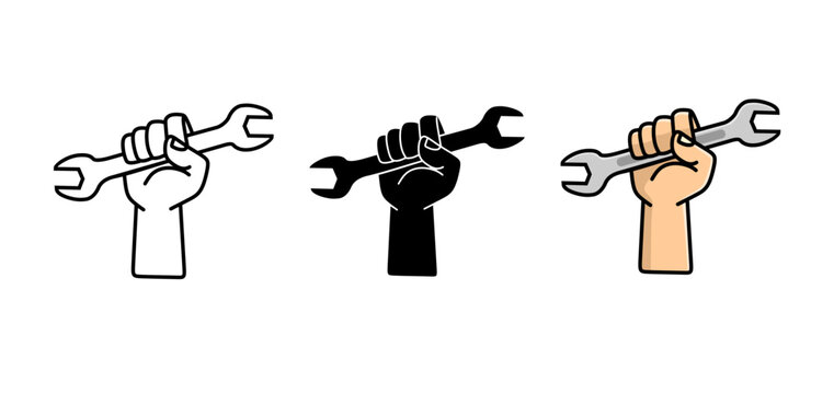 Hand Holding Wrench Icon Set. Repair shop icon.