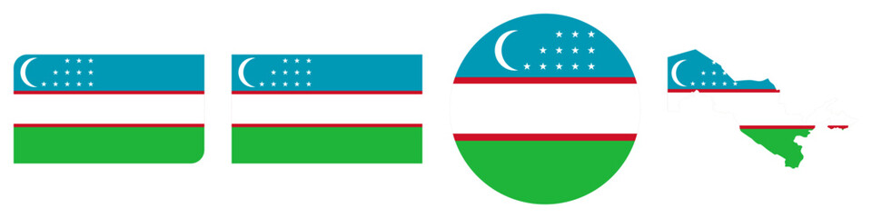 uzbekistan circular flag, uzbekistan rectangular flag, uzbekistan map flag flat icon