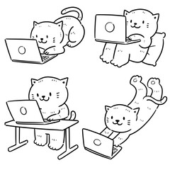 vector set of cat using laptop
