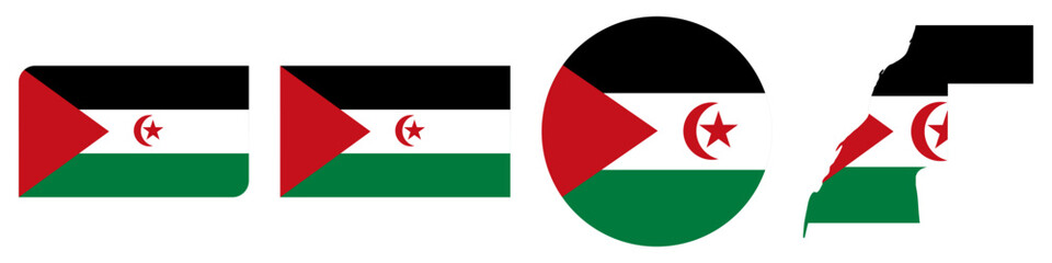 western sahara circular flag, western sahara rectangular flag, western sahara map flag flat icon