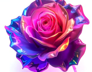 A vibrant, iridescent rose showcases hues of pink, purple, and blue