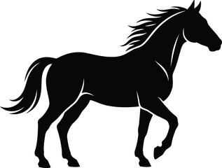 Horse silhouette illustration, dynamic trotting pose, flowing mane and tail, elegant animal vector design © Mehebub Creatives