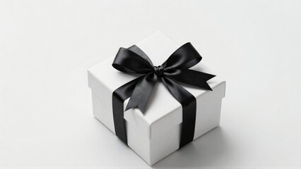 Obraz premium White gift box with black satin bow