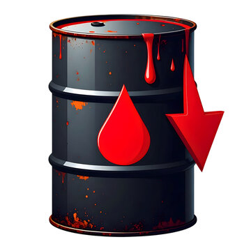 Oil Barrel with Red Drop and Down Arrow, on White Background