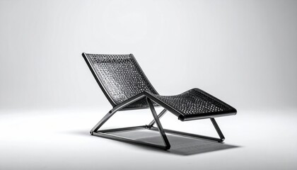 Modern Black Woven Lounge Chair on White Background for Relaxation.